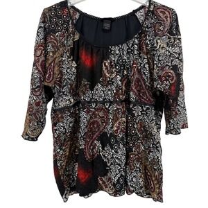 Lane Bryant Black Paisley Print 3/4 Sleeve Top Women's Plus Size 26/28W 4X